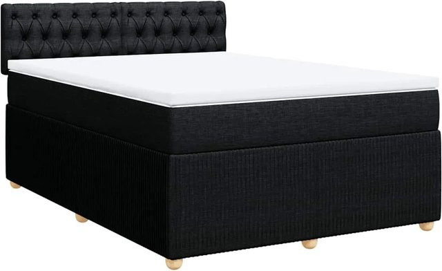 vidaXL Boxspringbett mit Matratze Schwarz, Hybridbett mit Taschenfederkern aus Stoff, B/T: 140 x 200 cm - Bild 1