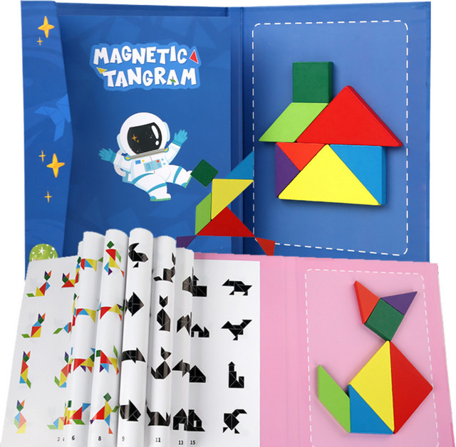 Datgo Montessori Magnetisches Tangram-Holzpuzzlebuch, Holz, ab 0 Jahre - Bild 1
