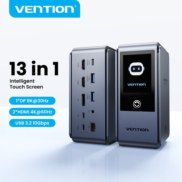 Vention Smart Screen 13-in-1 USB-C MST Dockingstation Hub in Grau mit 8K@30Hz Unterstützung und Dreifach-Monitor Anschluss für MacBook Pro und Windows Laptop - Bild 1