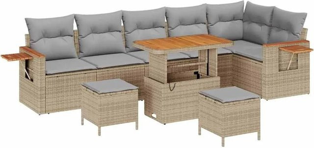 vidaXL Gartensofa-Set aus Poly-Rattan in Beige und Hellgrau mit 11 Teilen und Stauraumfunktion - Bild 1