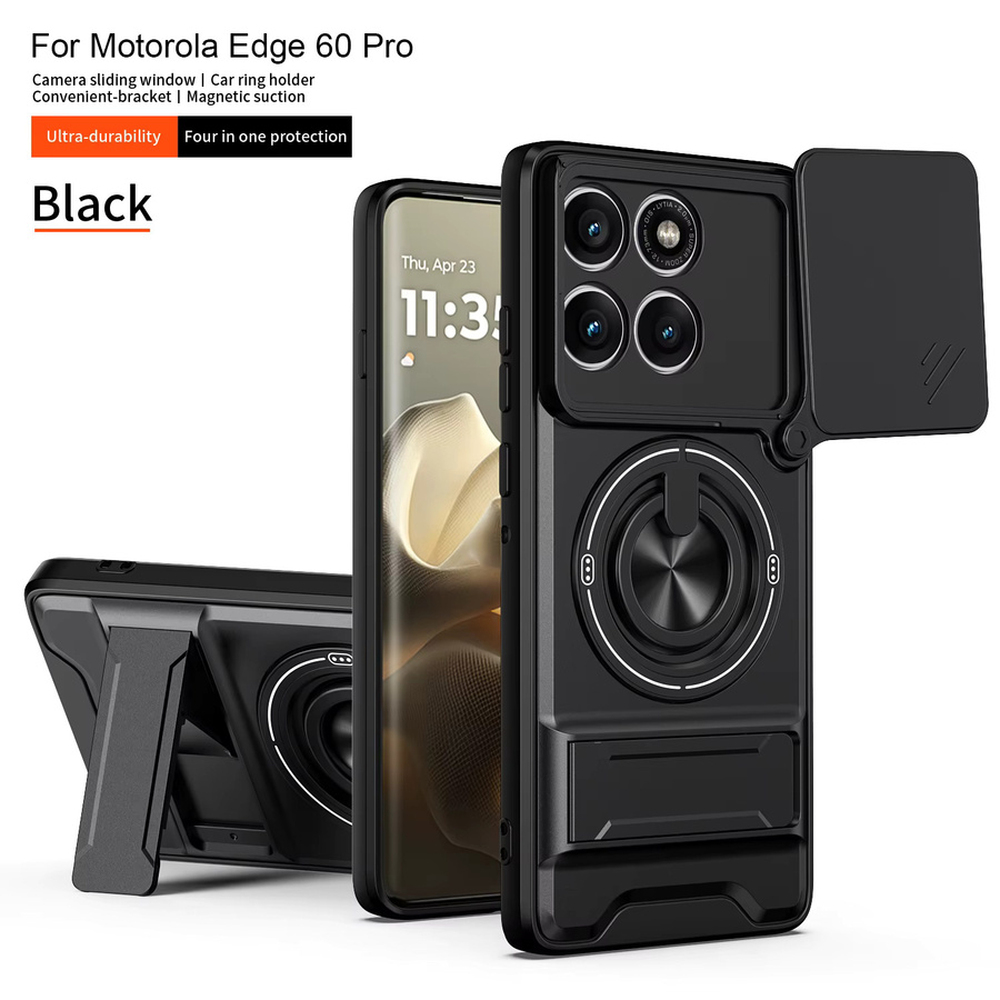Motorola Edge 60 Pro Hülle mit MagSafe Magnetischer Klapphalterung und Kameraschutz in Schwarz und Orange - Bild 1