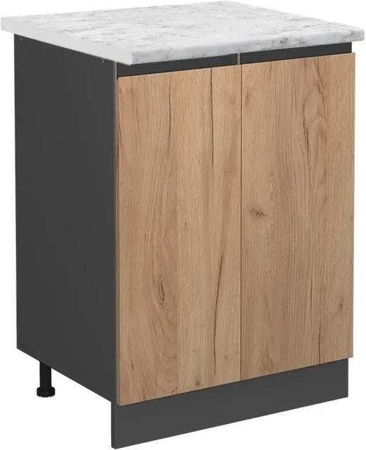 Vicco Küchenunterschrank R-Line Küchenkommode Goldkraft Eiche/Anthrazit mit Marmor-Optik, B/T/H: 60,0 x 46,0 x 81,6 cm - Bild 1