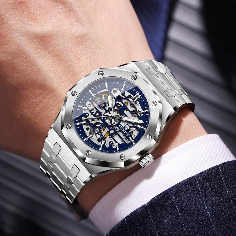 BINBOND Armbanduhr Automatik, Edelstahl, Blau, Herren - Bild 4