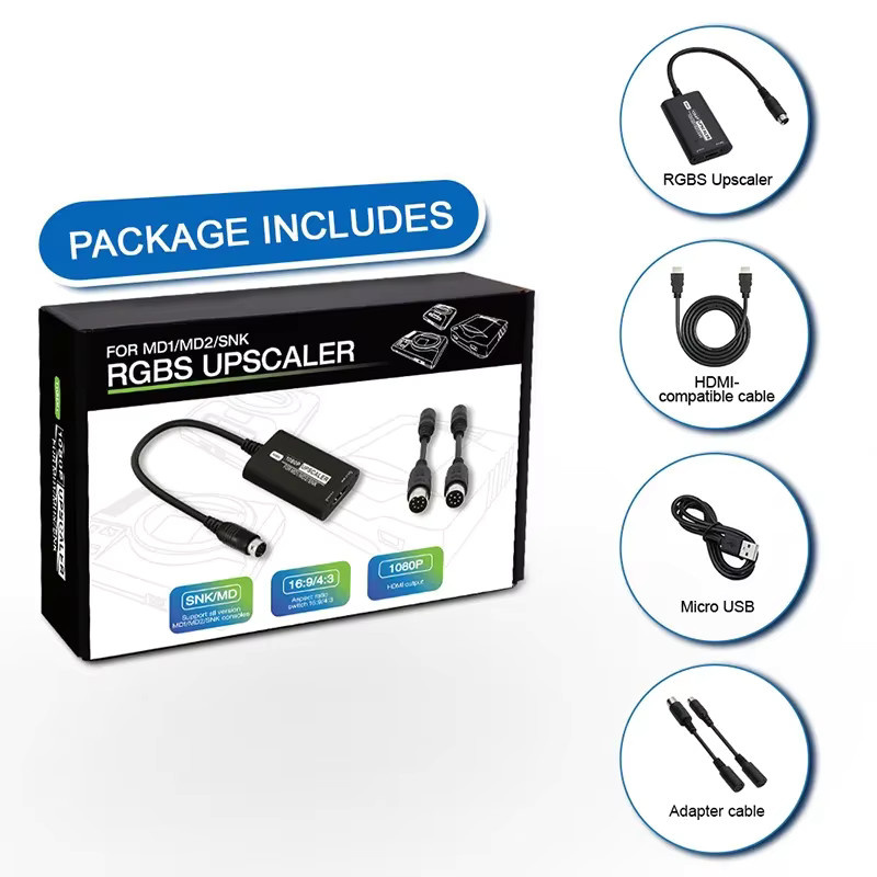 Ren Tian Ge RGBS Upscaler HDMI Konverter für SEGA MD1, MD2 und SNK Spielekonsolen in Schwarz mit 1080P Auflösung und 16:9/4:3 Aspektverhältnis Schalter - Bild 2