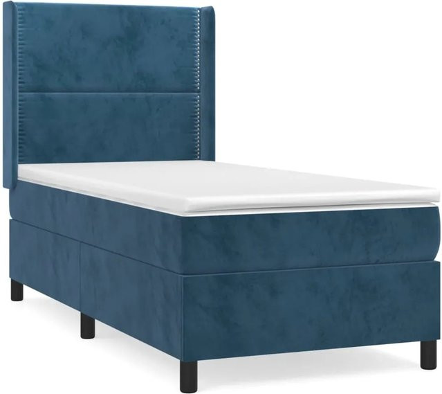 vidaXL Boxspringbett mit Matratze in Dunkelblau aus Samt, Hybrid-Design mit Taschenfederkern, B/T: 100 x 200 cm - Bild 1
