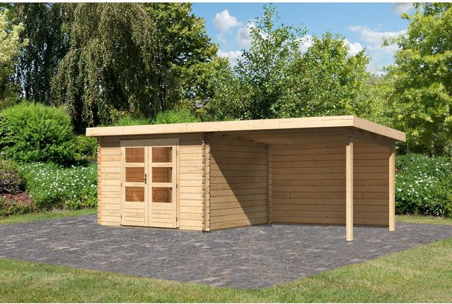 Karibu Holz-Gartenhaus Ängelholm in Natur mit Pultdach und Blockbohlenbauweise, B/T: 280 x 280 cm - Bild 1