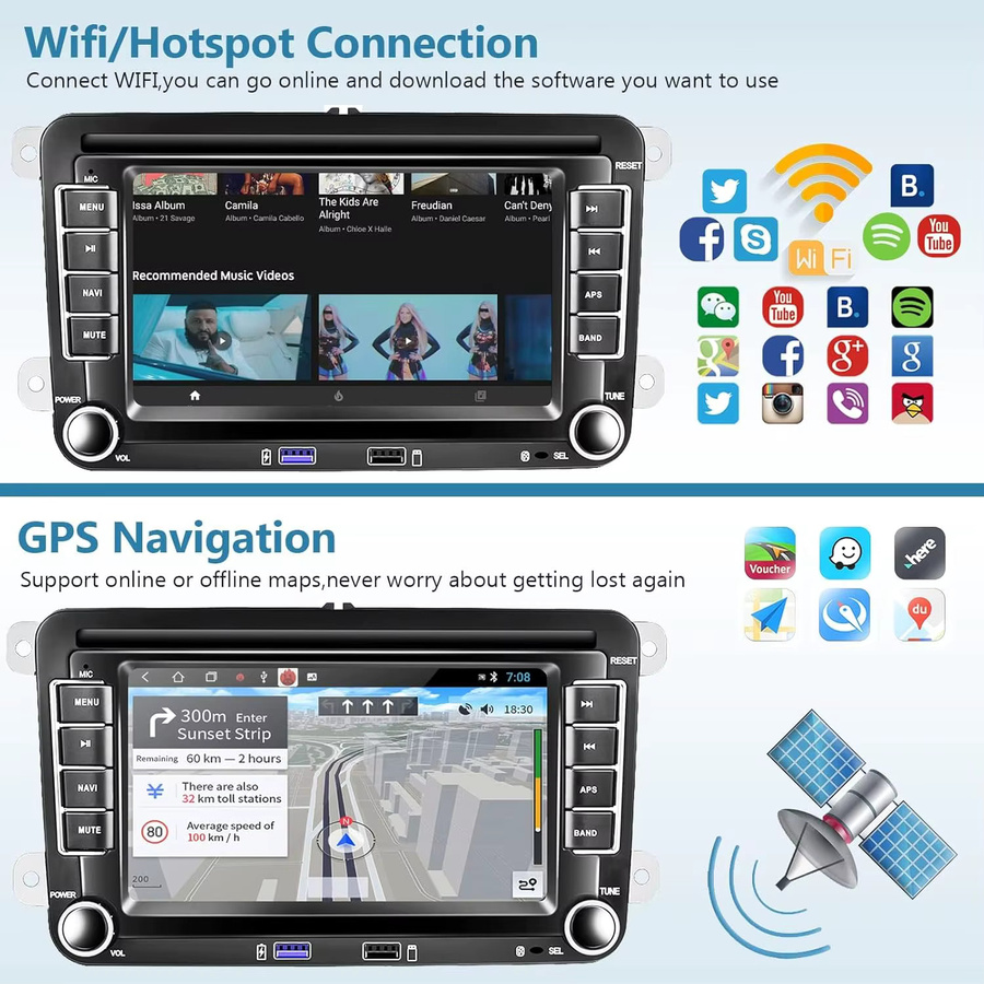 GEARELEC Android 13 Autoradio mit 7 Zoll Display und GPS in Schwarz für VW Volkswagen Skoda Octavia Golf 5 6 Touran Passat B6 Polo Jetta Caddy - Bild 3