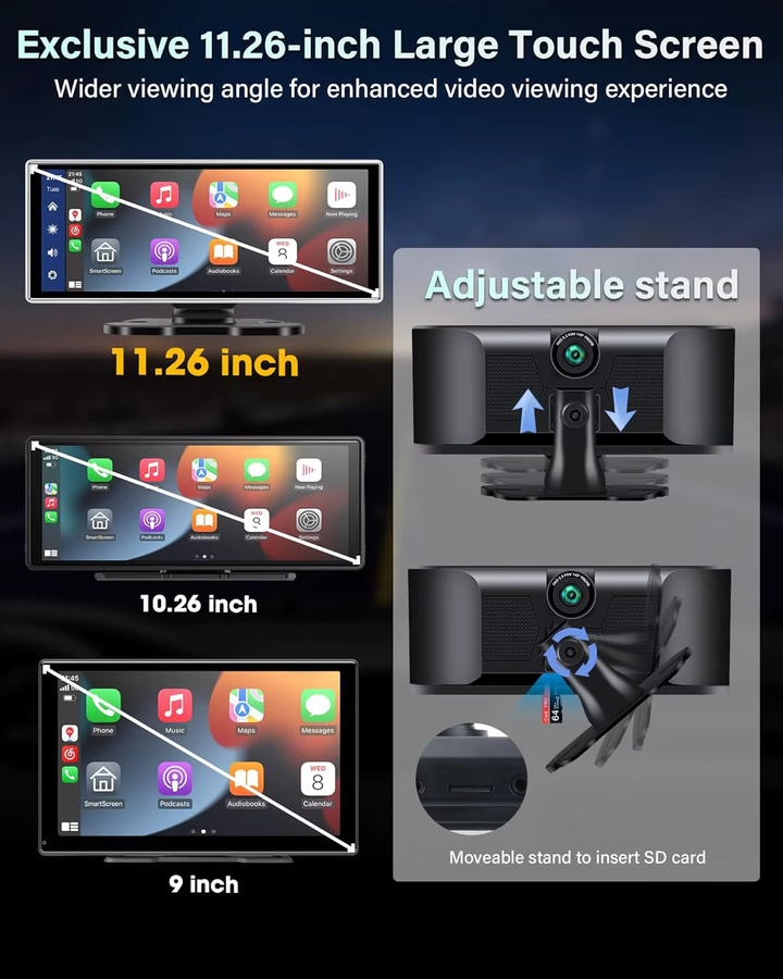 Srnubi 4K Dashcam mit 7/11,26 Zoll Display, Auto-DVR mit kabellosem CarPlay, Android Auto, GPS und WLAN in Schwarz - Bild 4