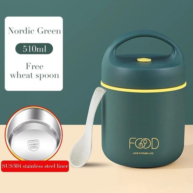 LChome Thermo-Bento-Box aus 304 Edelstahl für Kinder, isolierte Lunchbox, grün - Bild 1