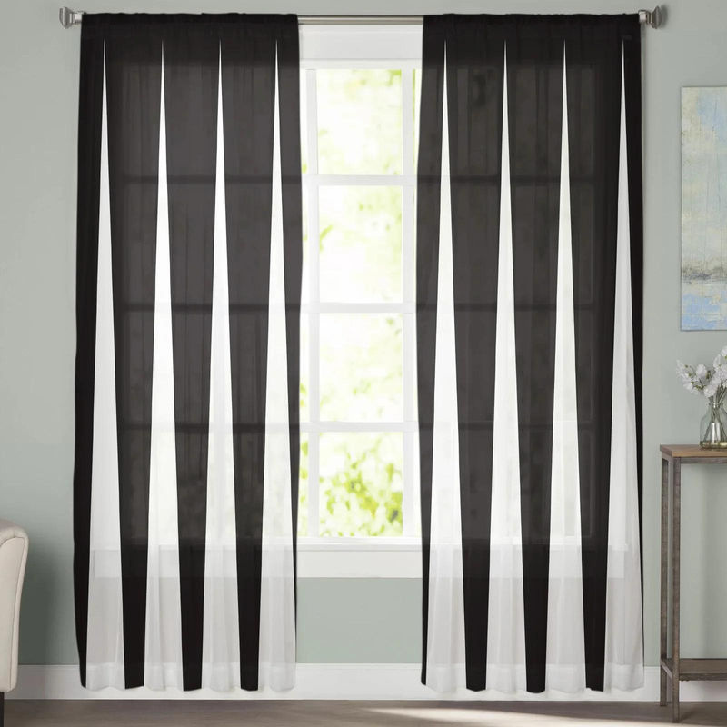 Super Six Transparentes Voile-Vorhang mit schwarz-weiß gestreiftem geometrischem Muster, Breite: 135 cm, Höhe: 114 cm - Bild 3
