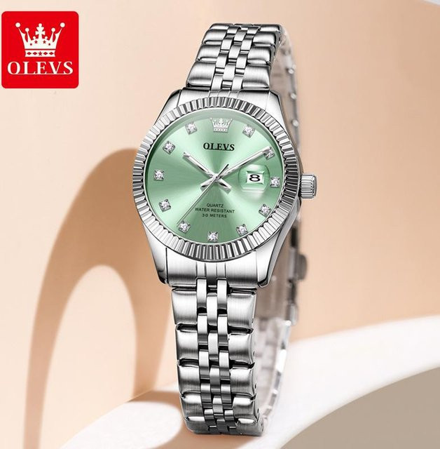 OLEVS Armbanduhr, Quarz, Edelstahl, Grün, Diamant, Damen - Bild 1