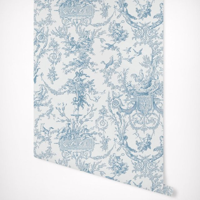 Pixel&Wall Toile de Jouy Tapete Vintage Wandaufkleber mit Blumenmuster in Marineblau - Bild 1
