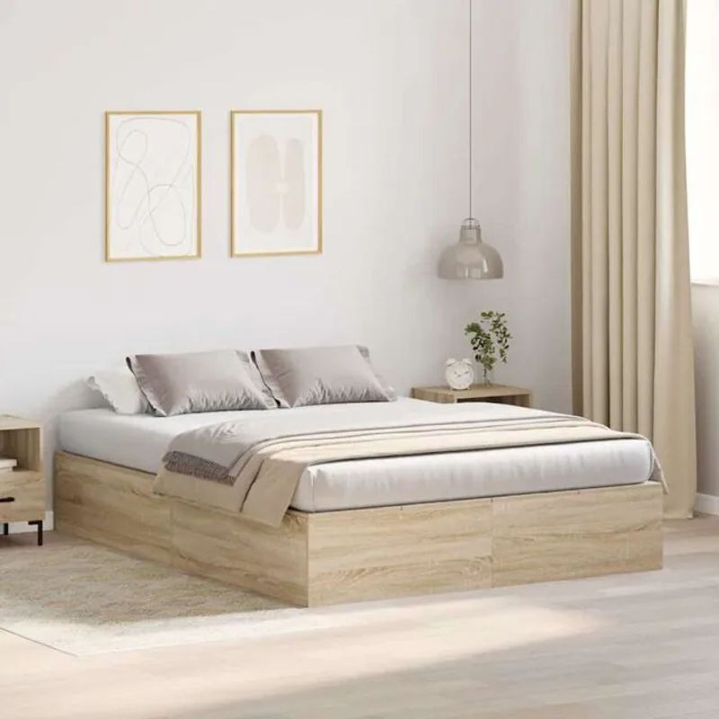 Vidaxl Funktionsbett Bettgestell Sonoma Eiche Natur Braun aus Holzwerkstoff B/T/H: 140 x 200 x 31.5 cm - Bild 1