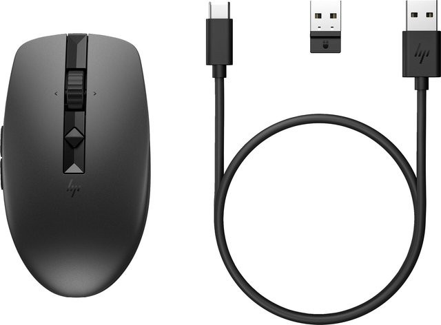 HP 715 Wiederaufladbare Maus für mehrere Geräte, RF Wireless und Bluetooth, 3000 DPI, Schwarz (6E6F0AA) - Bild 1