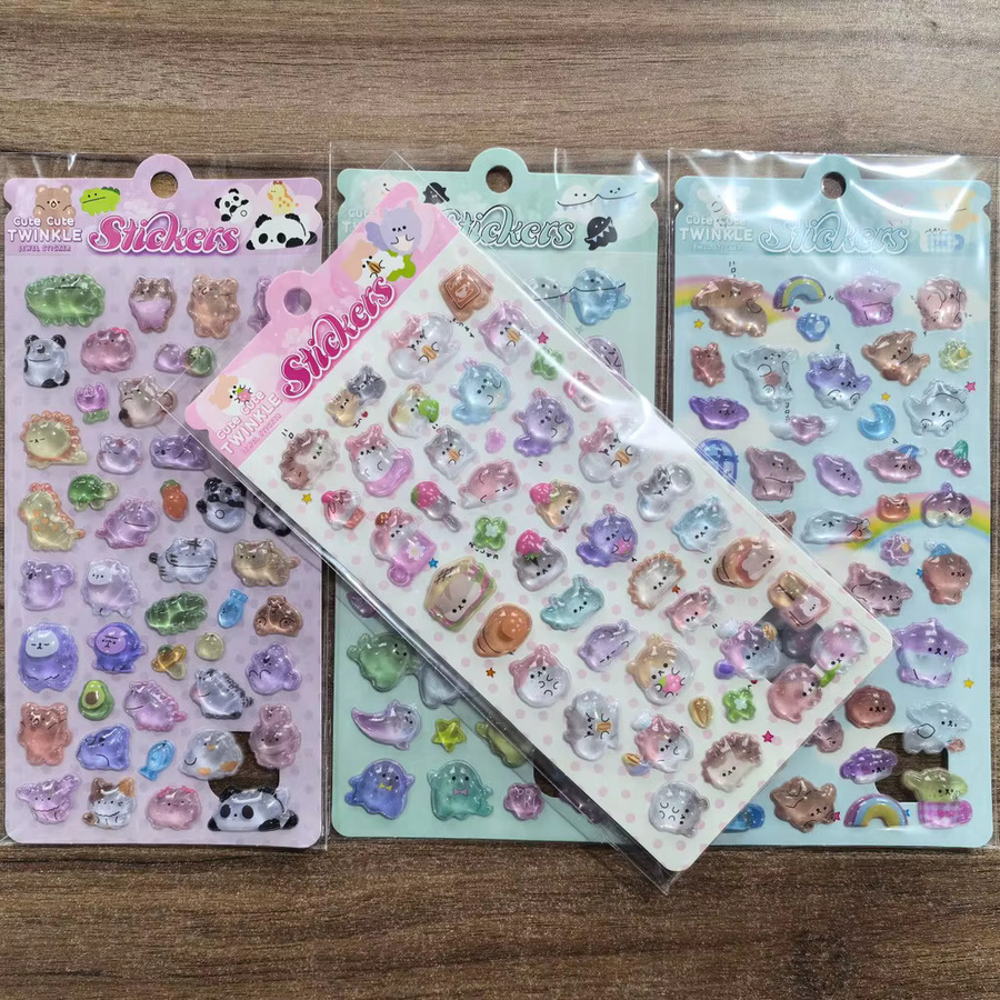4 Blatt niedliche Tier-Aufkleber, Gelee-Textur, Kawaii Puffy, multicolour - Bild 1