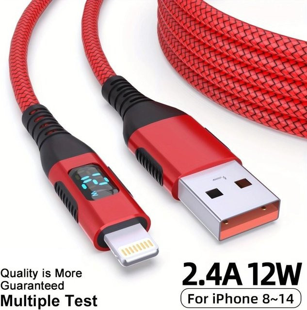 LAIHONEN Lightning-Kabel mit LED-Anzeige und Nylon-Geflecht für iPhone und iPad zum schnellen Laden - Bild 1