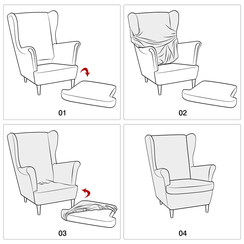 2er-Set WANERQU Jacquard Sesselbezüge für Flügelstühle in Grün, elastische Stretch-Schonbezüge zum Schutz deiner Möbel - Bild 2