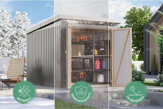 Karibu Holztechnik Metallgerätehaus Boldmere XXL im Set mit Anbaudach 2 m - Bild 1