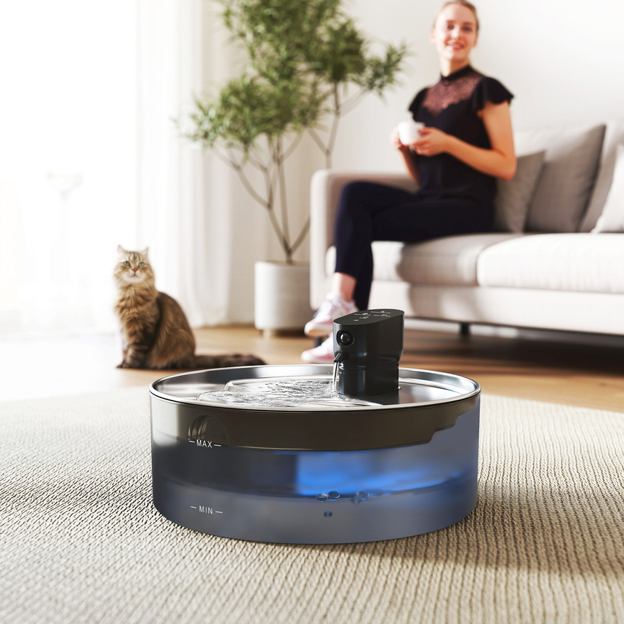 PawHut Katzenbrunnen in Schwarz mit 7l Fassungsvermögen, leiser Pumpe, LED, intelligentem Sensor und Aktivkohlefilter - Bild 2