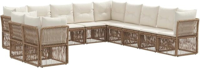 vidaXL Gartensofa-Set 11-teilig in U-Form aus Poly-Rattan und pulverbeschichtetem Stahl, Beige - Bild 1