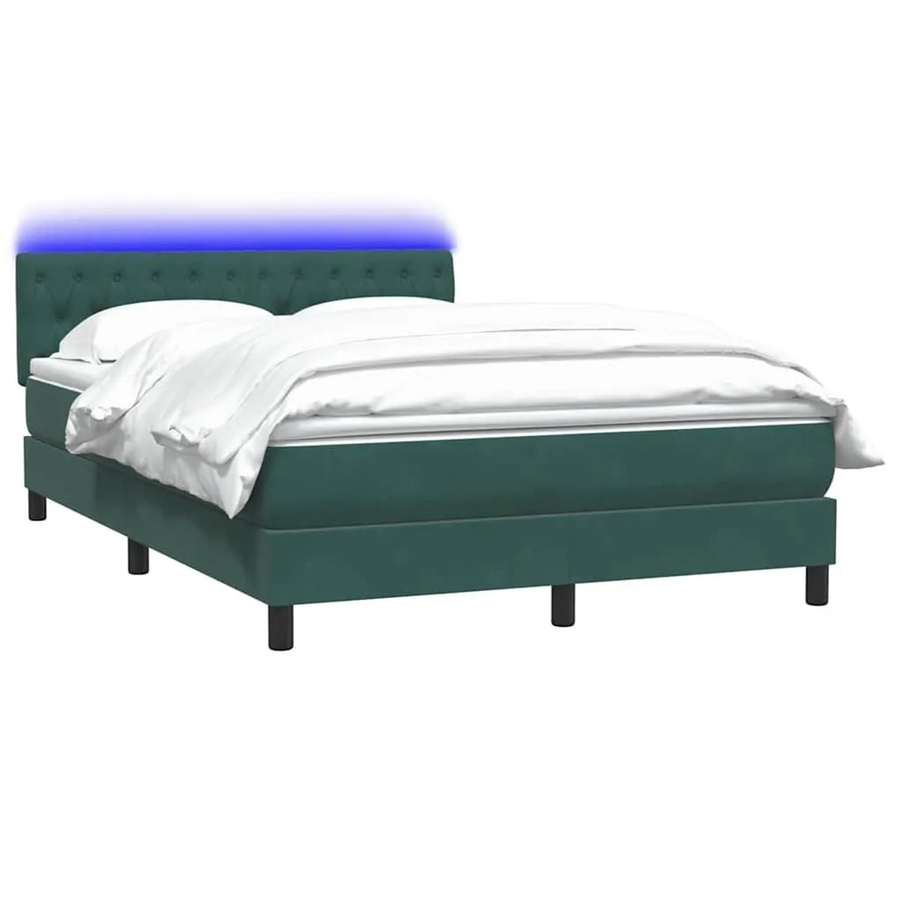 vidaXL Boxspringbett mit Matratze in Dunkelgrün aus Samt mit LED-Unterbettbeleuchtung und USB-Anschluss, B/T/H: 160 x 220 x 78 cm - Bild 2