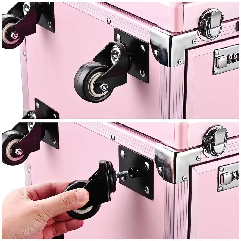 FULANG Rollbarer Manikürtisch als faltbarer Nageltisch und Make-up-Koffer mit 4 Schubladen, Spiegel und Lautsprecher in Schwarz oder Pink - Bild 2