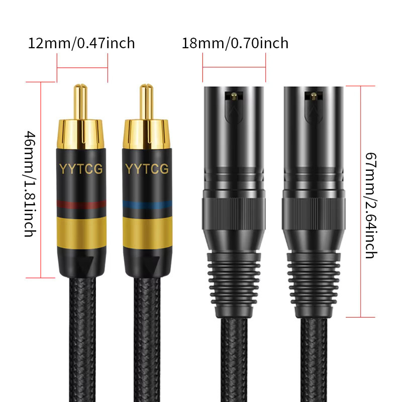 YYTCG High-End-Audiokabel RCA auf XLR Anschlusskabel Schwarz - Bild 2