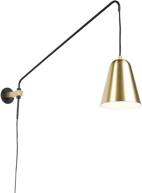 QAZQA Retro Wandleuchte aus Messing in Gold mit Demi-Schirm, dimmbar, E27 - Bild 1