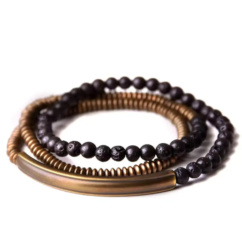 reikinn Armband mehrreihig, Messing, Lava Stein, Unisex - Bild 5