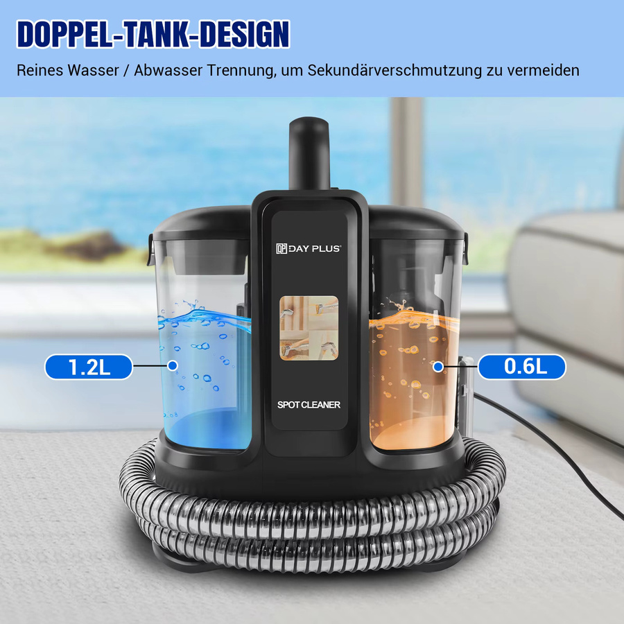 DayPlus Doppeltanks Teppich- und Polsterreiniger in Schwarz für Sofa, Matratze und Polstermöbel - Bild 3