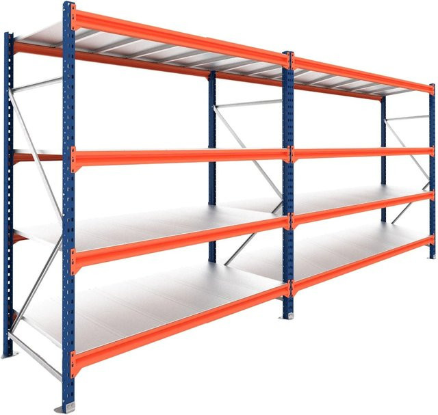 PROREGAL DOMINUS Schwerlastregal Weitspannregal mit 2 Feldern und 4 Ebenen, Blau/Orange, B/H/T: 480 x 200 x 100 cm - Bild 1