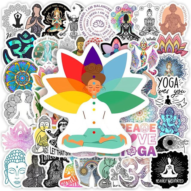 Wasserdichte Yoga Aufkleber mit Buddha und OM Motiven in Blau und Multicolour für Laptop, Handy und Flaschen - Bild 1
