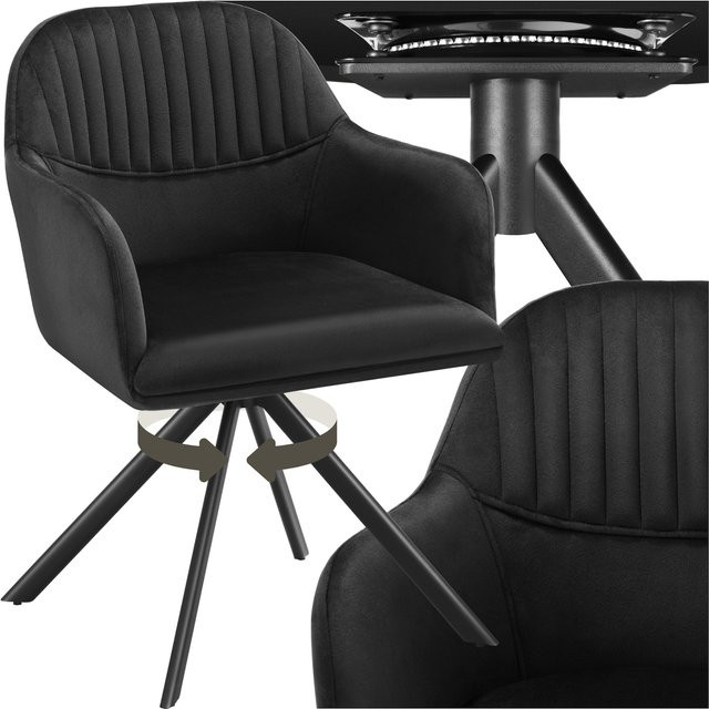 tectake Samt-Drehstuhl Lona Schwarz, gepolstert, 360 Grad drehbar, B/T/H: 56 x 59 x 81 cm - Bild 1