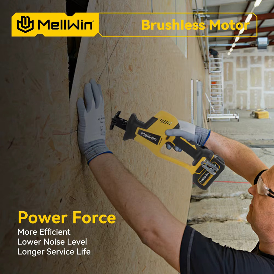 MELLWIN Akku-Säbelsäge 3600W bürstenlos mit 12000 SPM für Holz, Metall und Rohre, kompatibel mit Makita 18V LXT Akkus, Gelb - Bild 4