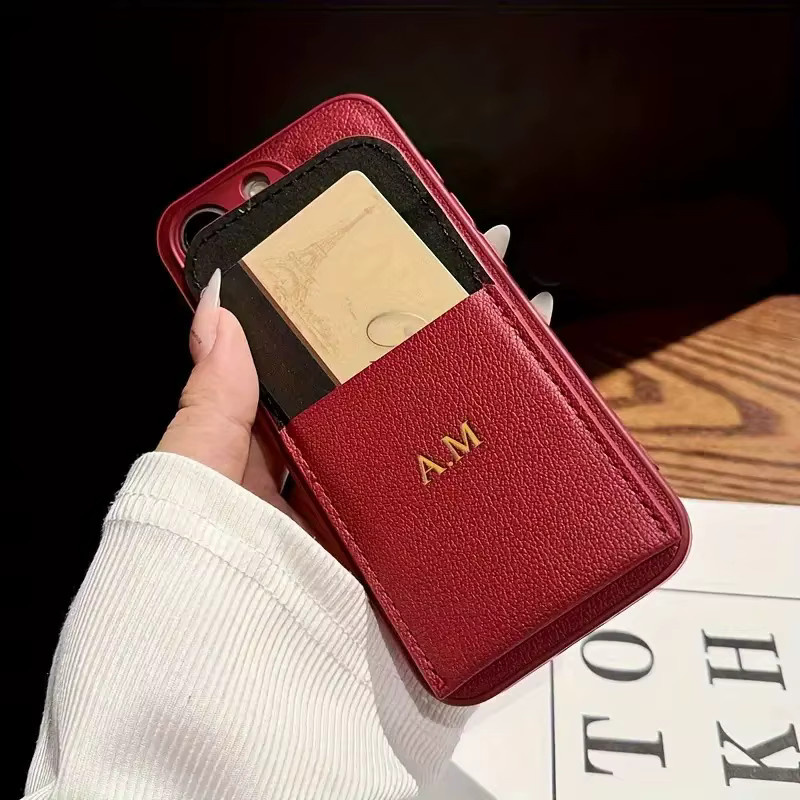 Personalisierte Luxus Leder Hülle mit Kartenhalter für dein iPhone, Farbe: Rot, Marke: YLUOYI - Bild 4