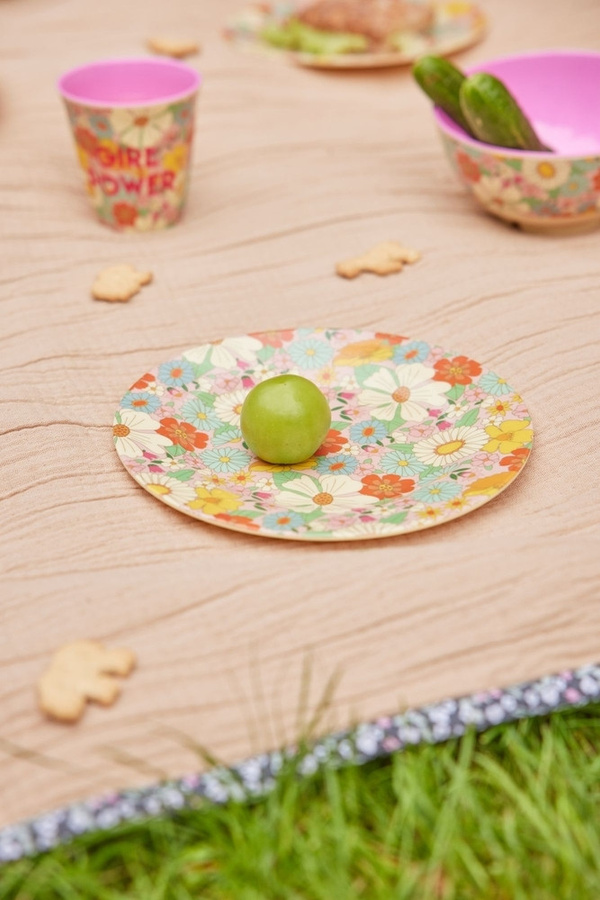 Rice Kinderteller Flower Power aus Melamin in Hellrosa und Multicolour mit floralem Design - Bild 2