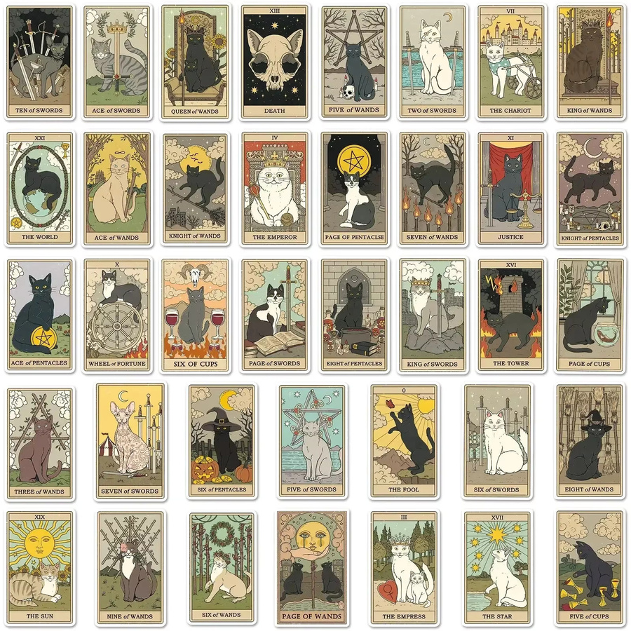 GOGOTU Vintage-Katzen-Tarot-Aufkleber-Set, 78-teiliges Set - Bild 2