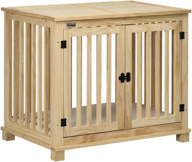 PawHut Hundehütte aus Kiefernholz in Cremeweiß B/H/L: 57 x 82,5 x 72 cm - Bild 1