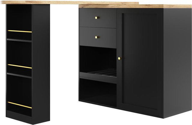 Moderner Bartisch FC in Schwarz mit 360 Grad drehbarer Tischplatte, 2 Schubladen und Schiebetürschrank, B/T/H: 105 x 39 x 102 cm - Bild 1