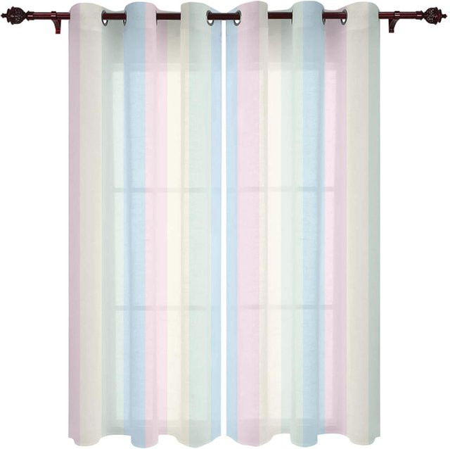 Super Six Moderne Fenster Vorhänge mit Gradienten-Streifen Design, halbtransparent, Mehrfarbig, B: 100 cm, H: 160 cm, 2er Set - Bild 1