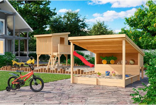 LASITA MAJA Sandkasten Pippi 2 mit Stauraum und Sitzbank in Braun, L x B: 270 x 214 cm - Bild 1