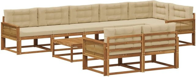 vidaXL Outdoor-Sofagarnitur in U-Form aus Akazienholz mit 9 Kissen in Natur-Beige - Bild 1