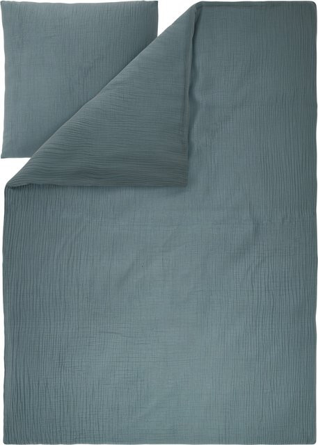 LIVARNO Bettwäsche aus Musselin in Blau mit Bettbezug und Kissenbezug, B/H: 135 x 200 cm und 80 x 80 cm - Bild 1