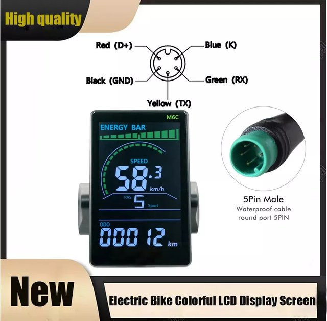 Mcezdy M6C E-Bike Farbdisplay LCD-Bildschirm mit UART No2 Protokoll und 5-Pin Anschluss in Schwarz - Bild 1