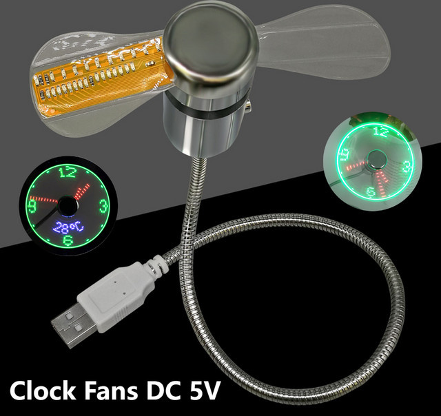 ATUOTIN Mini-Metall-Ventilator mit LED-Uhr und flexiblem Schwanenhals, USB-Gadget, Silber - Bild 1