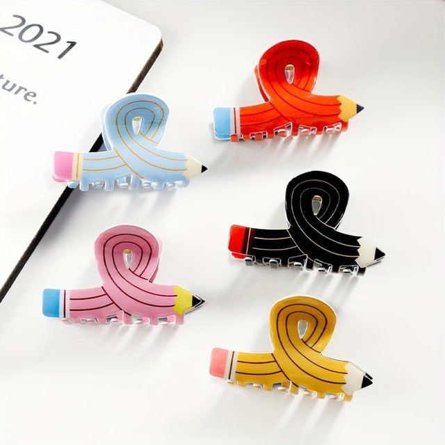 5er-Set Haarclips in Herz- und Bleistift-Design für Mädchen, Farbe: Lila - Bild 1