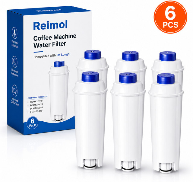 Reimol 6er Set Wasserfilter für DeLonghi DLSC002 SER3017 in Weiß, kompatibel mit Kaffeevollautomaten der ECAM ESAM ETAM Serien - Bild 1