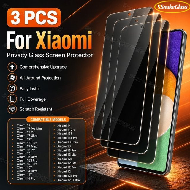 Anti-Spionage Sichtschutz-Glasfolie für Xiaomi 17/17T/15T/14T/13T/12T Serie, 9H gehärteter Film mit vollständiger Abdeckung und Installations-Kit, transparent - Bild 1