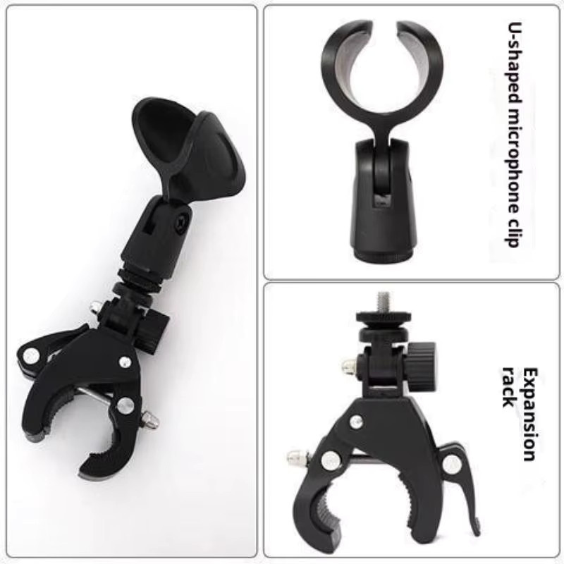ABS Trommel Mikrofon Clip Halterung in Schwarz mit 5/8 bis 3/8 Gewinde für Mikrofonständer und Trommelfelgen - Bild 1
