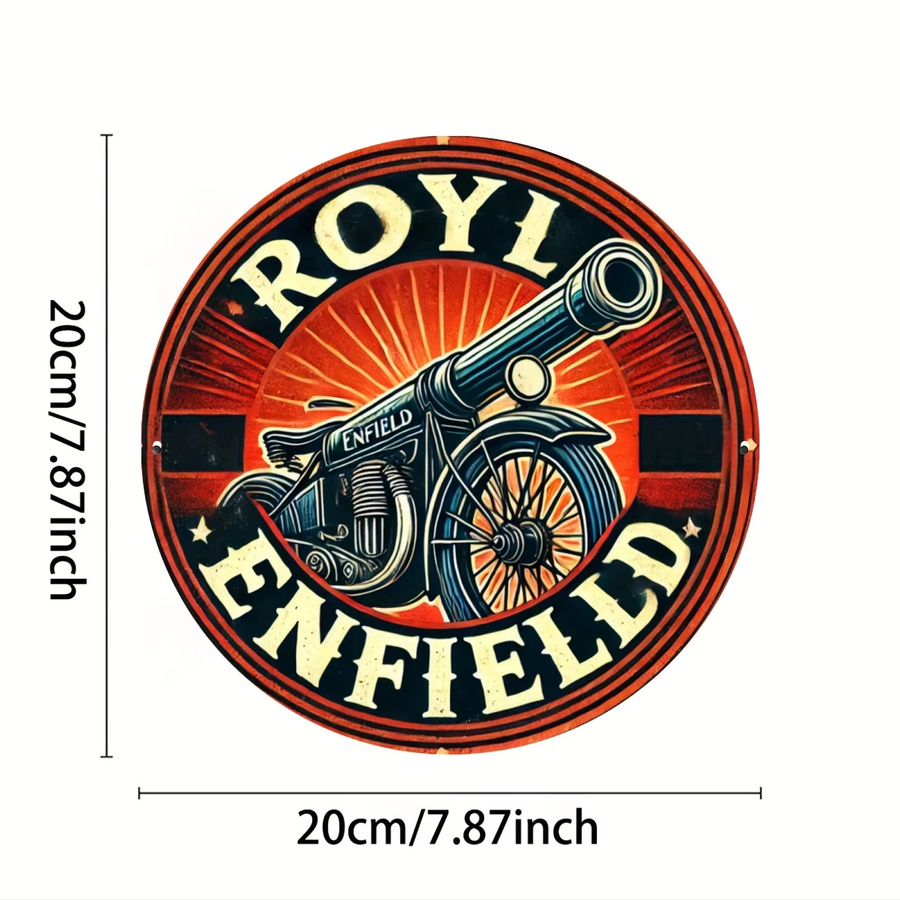 Potdemiel Royal Enfield Cannon Rundes Aluminium-Wandkunst Metallschild in Mehrfarbig, Durchmesser: 19,81 cm - Bild 3